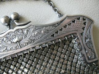 Antique Art Nouveau G Silver Floral Heart Pierced Frame 9 Drop Chain Mail Purse 4
