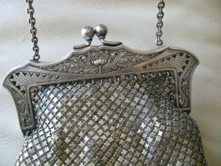 Antique Art Nouveau G Silver Floral Heart Pierced Frame 9 Drop Chain Mail Purse 9