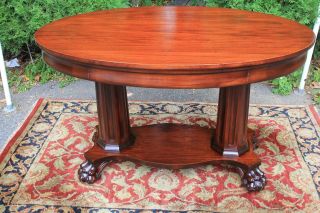 C.  1900 American Empire Solid Mahogany Writing Desk Table,  One Drawer,  Lion Feet