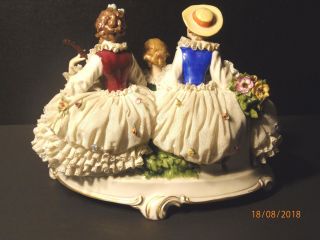 Large German Dresden Lace 3 Women with Mandolin Figurine,  VG 5