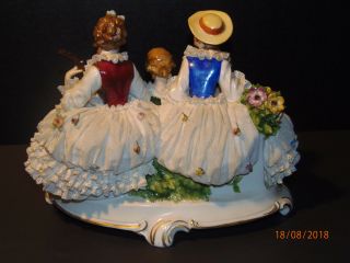 Large German Dresden Lace 3 Women with Mandolin Figurine,  VG 7
