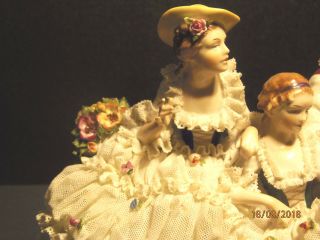 Large German Dresden Lace 3 Women with Mandolin Figurine,  VG 9