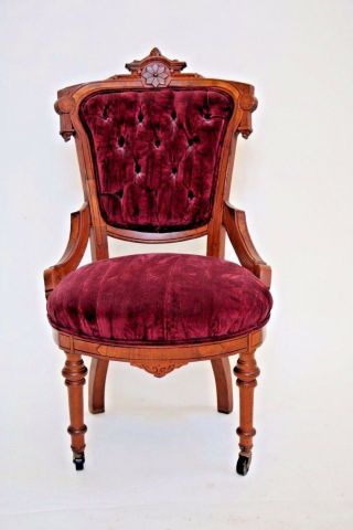 Enchanting Antique Queen Ballroom Parlor Chair Victorian Seat Tufted Velvet