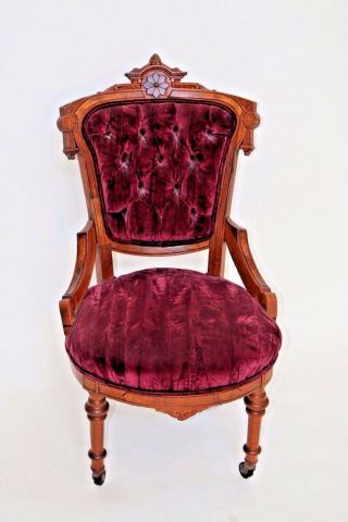 Enchanting Antique Queen Ballroom Parlor Chair Victorian Seat Tufted Velvet 2