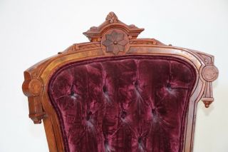 Enchanting Antique Queen Ballroom Parlor Chair Victorian Seat Tufted Velvet 8