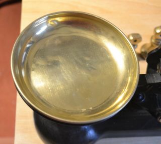 VINTAGE ENGLISH KITCHEN SCALES BLACK BOOTS CASH CHEMISTS 7 BRASS BELL WEIGHTS 3