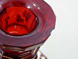 GORGEOUS ANTIQUE BOHEMIAN RED GLASS DECANTER WHITE ENAMEL GRAPES MOTIF 19C Moser 10