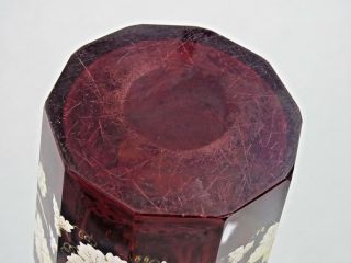 GORGEOUS ANTIQUE BOHEMIAN RED GLASS DECANTER WHITE ENAMEL GRAPES MOTIF 19C Moser 8