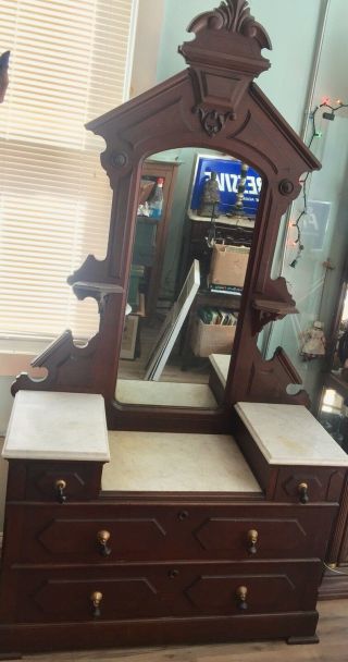 Antique Victorian Marble Top Drop Center Dresser