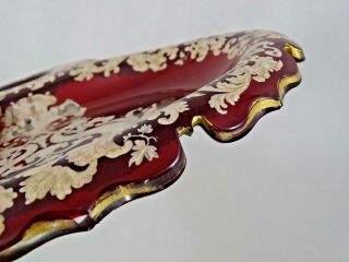 ANTIQUE BOHEMIAN RUBY RED GLASS TRAY INKWELL STAND inkstand ENAMEL GOLD Moser 8