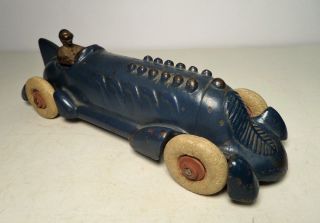 A.  C.  Williams Cast Iron Boat Tail Racer W/ Driver Embossed Pistons 8.  5 " Hubley