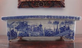 Antique Chinese Japanese Blue Porcelain Famille Bonsai Planter Pot Flowers