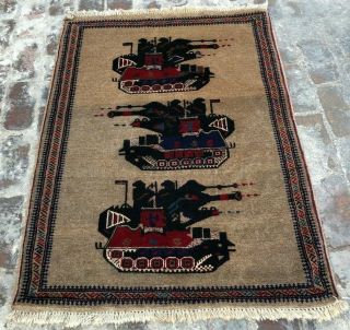 S40 Handmade Vintage Rug/ Afghan Tribal Baluchi War Rug Top Tang Rug 132 X 97 Cm