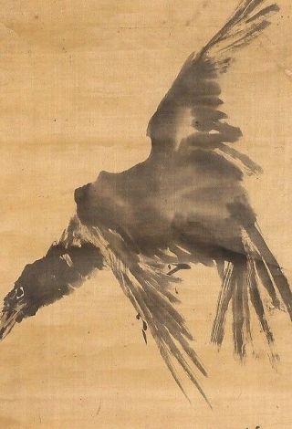 Crow Japanese Painting Hanging Scroll Picture Antique Kakejiku Japan Old D043