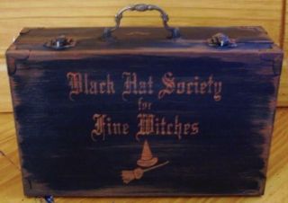 Primitive Witch Purse Black Hat Society Witchcraft Witches Halloween Box Cats
