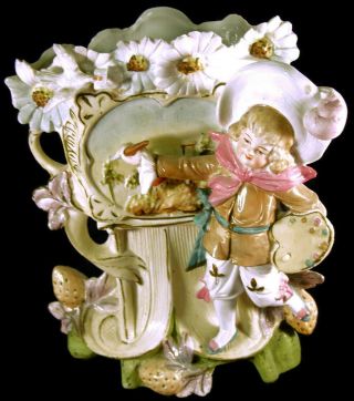 Rare Antique Schneider Sons German Bisque Tall Victorian Valentine Vase Figurine