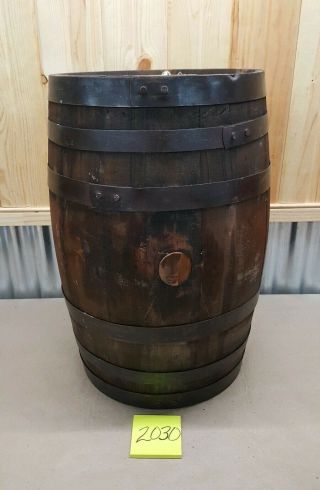 Vintage Antique Primitive Wooden 6 Metal Strap Powder Keg Beer Whisky Barrel