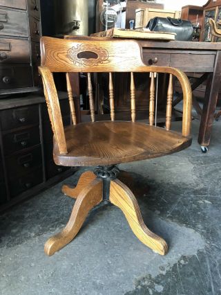 Solid Oak Antique Vintage Bankers Lawyers Office Desk Swivel Chair