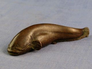 Signed Antique Miniature Japanese Bronze Figure Meiji Catfish Netsuke Okimono