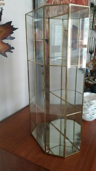 20 " Tall Vintage Glass And Brass Mirrored Display Case Wall Mount Or Table