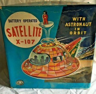 Vintage Battery Operated Satellite X - 107 Flying Saucer With Box