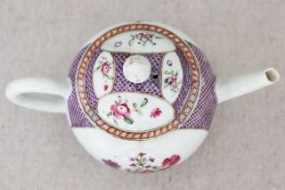 Antique 18th Century Chinese Export Enameled Porcelain Teapot Flowers Lattice 3