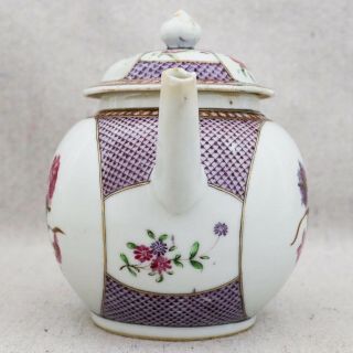Antique 18th Century Chinese Export Enameled Porcelain Teapot Flowers Lattice 4