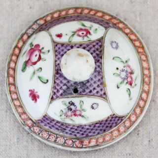 Antique 18th Century Chinese Export Enameled Porcelain Teapot Flowers Lattice 5