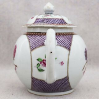 Antique 18th Century Chinese Export Enameled Porcelain Teapot Flowers Lattice 8