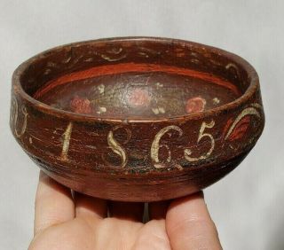 Norwegian Antique 1865 Rosemaled Wooden Bowl Red,  Rosemaling Ale Cup Bowl