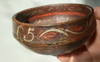 Norwegian Antique 1865 Rosemaled Wooden Bowl RED,  Rosemaling Ale Cup Bowl 2