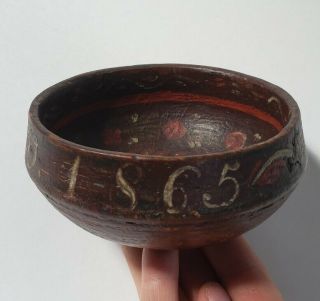 Norwegian Antique 1865 Rosemaled Wooden Bowl RED,  Rosemaling Ale Cup Bowl 3