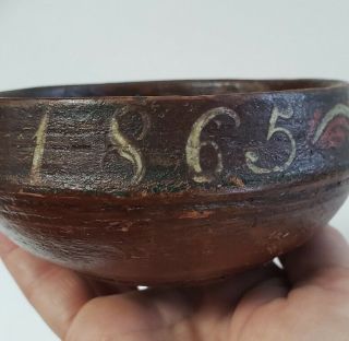Norwegian Antique 1865 Rosemaled Wooden Bowl RED,  Rosemaling Ale Cup Bowl 7