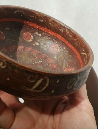 Norwegian Antique 1865 Rosemaled Wooden Bowl RED,  Rosemaling Ale Cup Bowl 9