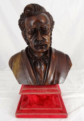 Antique French Finely Hand Carved Wood Bust Of Man 19th Sculpture Walnut