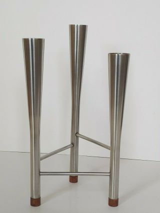 Mid Century Robert Welch Old Hall Candle Holder Teak Stainless 3