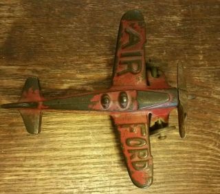RARE RED Hubley Antique Vintage Air Ford Cast Iron Metal Toy Airplane 2
