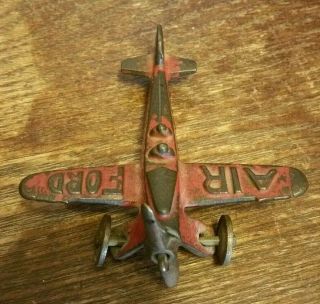 RARE RED Hubley Antique Vintage Air Ford Cast Iron Metal Toy Airplane 3