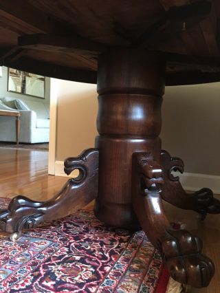 Antique Mahogany carved Lion Head And claw foot round dining table 6