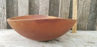 Vintage Antique Farmhouse Wooden Dough Bowl Out of Round Oval 13 x12 Primitive 3