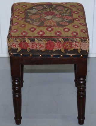 VICTORIAN STAINED PINE STOOL WITH CIRCA 1920 NEEDLEPOINT KILIM UPHOLSTERY RARE 3