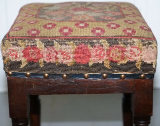 VICTORIAN STAINED PINE STOOL WITH CIRCA 1920 NEEDLEPOINT KILIM UPHOLSTERY RARE 7