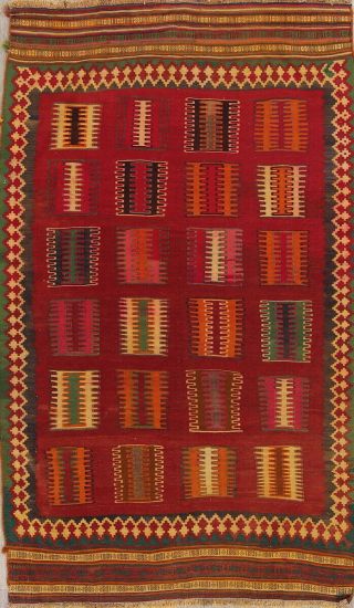 One - Of - Kind Geometric Tribal Kilim Qashqai Persian Hand - Woven 5x8 Wool Area Rug