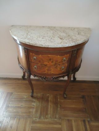 19th Century Antique French Style Louis Xv Marquetry Marble Top Commode 2 - Drawer