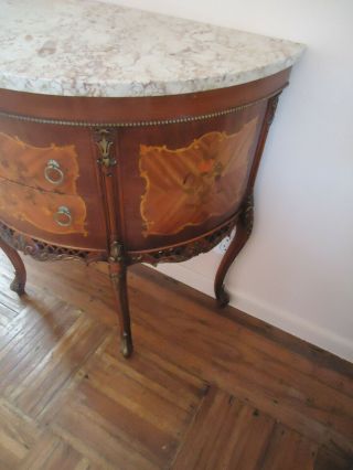 19th Century Antique French Style Louis XV Marquetry Marble Top Commode 2 - Drawer 2