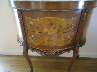 19th Century Antique French Style Louis XV Marquetry Marble Top Commode 2 - Drawer 3