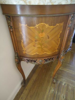 19th Century Antique French Style Louis XV Marquetry Marble Top Commode 2 - Drawer 4