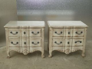 Pair Vintage John Widdicomb French Style Off White Nightstands Chic Shabby 3