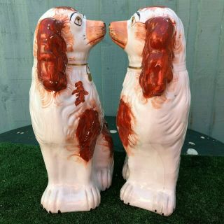 PAIR: VERY LARGE 19thC STAFFORDSHIRE RUSSET RED & WHITE SPANIEL DOGS c1880s 7