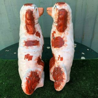 PAIR: VERY LARGE 19thC STAFFORDSHIRE RUSSET RED & WHITE SPANIEL DOGS c1880s 9